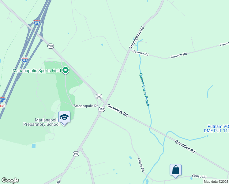 map of restaurants, bars, coffee shops, grocery stores, and more near 366 Thompson Road in Thompson