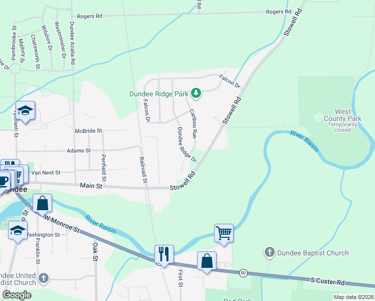 map of restaurants, bars, coffee shops, grocery stores, and more near 198 Dundee Ridge Drive in Dundee