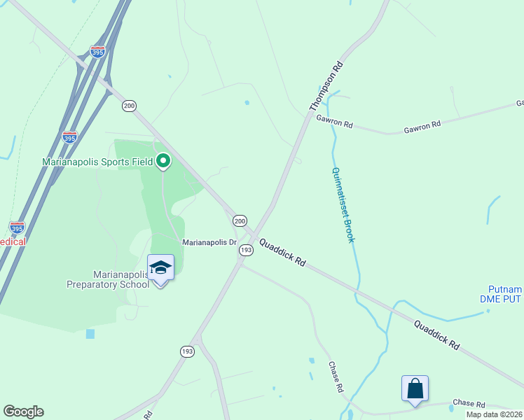 map of restaurants, bars, coffee shops, grocery stores, and more near 366 Thompson Road in Thompson