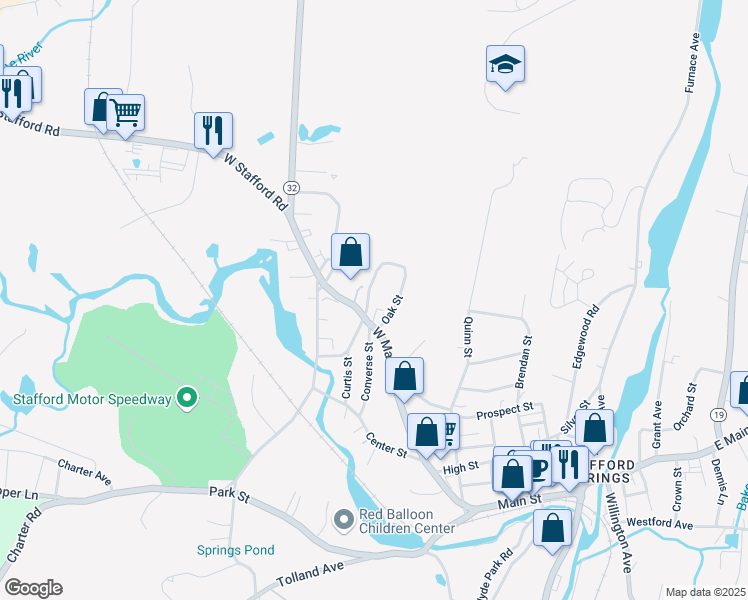map of restaurants, bars, coffee shops, grocery stores, and more near 17 Stafford Heights in Stafford