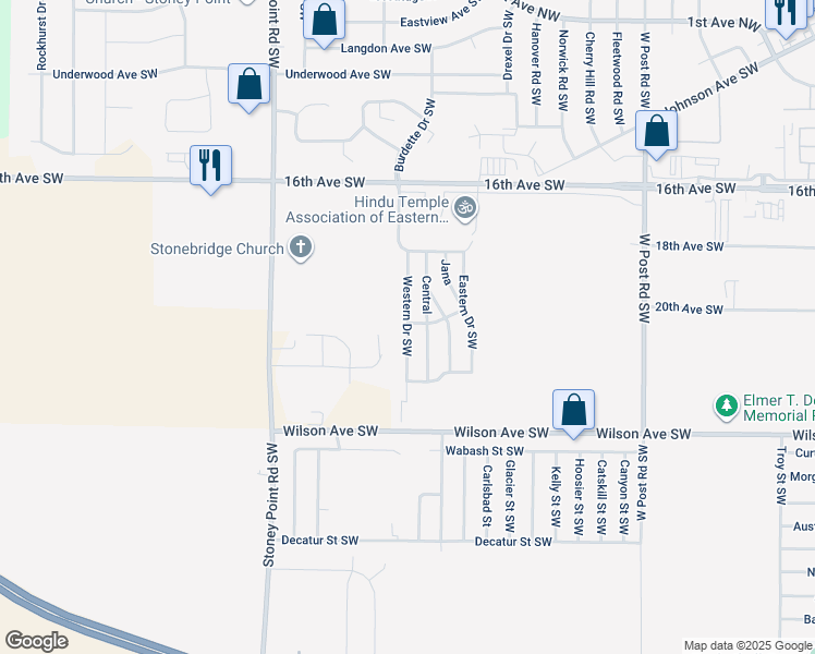 map of restaurants, bars, coffee shops, grocery stores, and more near 1903 Western Drive Southwest in Cedar Rapids