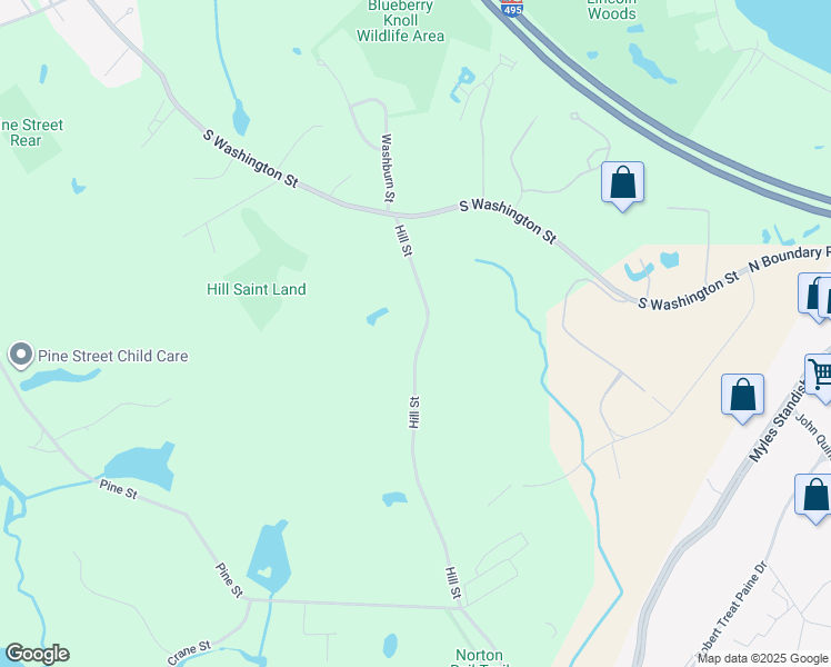 map of restaurants, bars, coffee shops, grocery stores, and more near 21 Hill Street in Norton