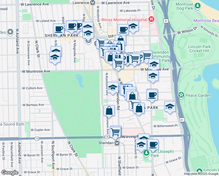 map of restaurants, bars, coffee shops, grocery stores, and more near in Chicago