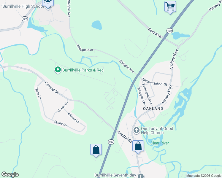 map of restaurants, bars, coffee shops, grocery stores, and more near 66 Clear River Drive in Burrillville