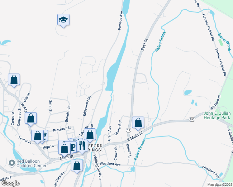 map of restaurants, bars, coffee shops, grocery stores, and more near 91 Grant Avenue in Stafford