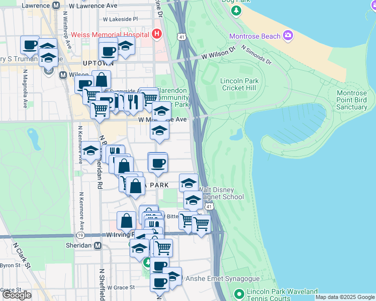 map of restaurants, bars, coffee shops, grocery stores, and more near in Chicago
