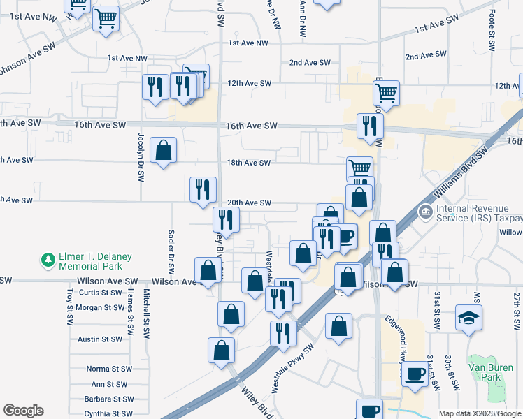 map of restaurants, bars, coffee shops, grocery stores, and more near 4004 21st Avenue Southwest in Cedar Rapids