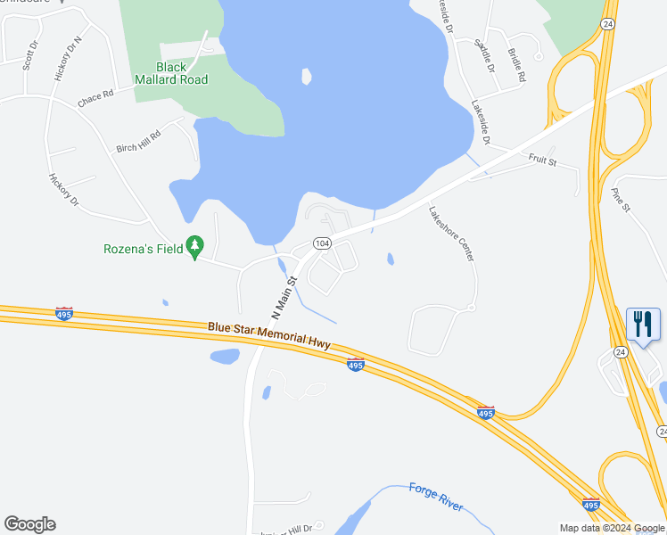 map of restaurants, bars, coffee shops, grocery stores, and more near Summit Drive in Bridgewater