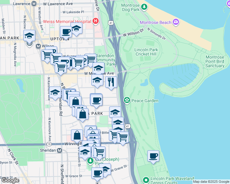 map of restaurants, bars, coffee shops, grocery stores, and more near in Chicago