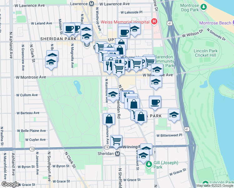 map of restaurants, bars, coffee shops, grocery stores, and more near in Chicago
