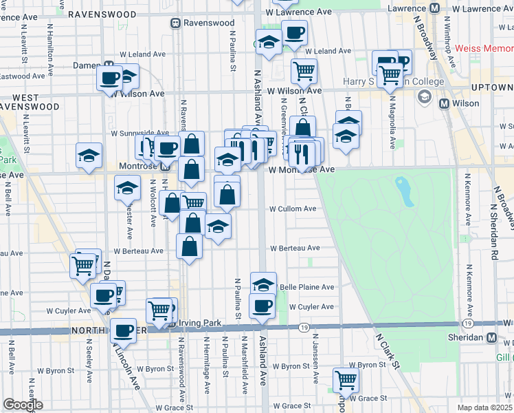 map of restaurants, bars, coffee shops, grocery stores, and more near 4259 North Ashland Avenue in Chicago