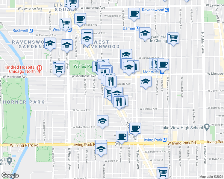 map of restaurants, bars, coffee shops, grocery stores, and more near in Chicago