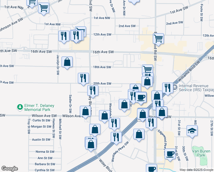 map of restaurants, bars, coffee shops, grocery stores, and more near 4004 21st Avenue Southwest in Cedar Rapids