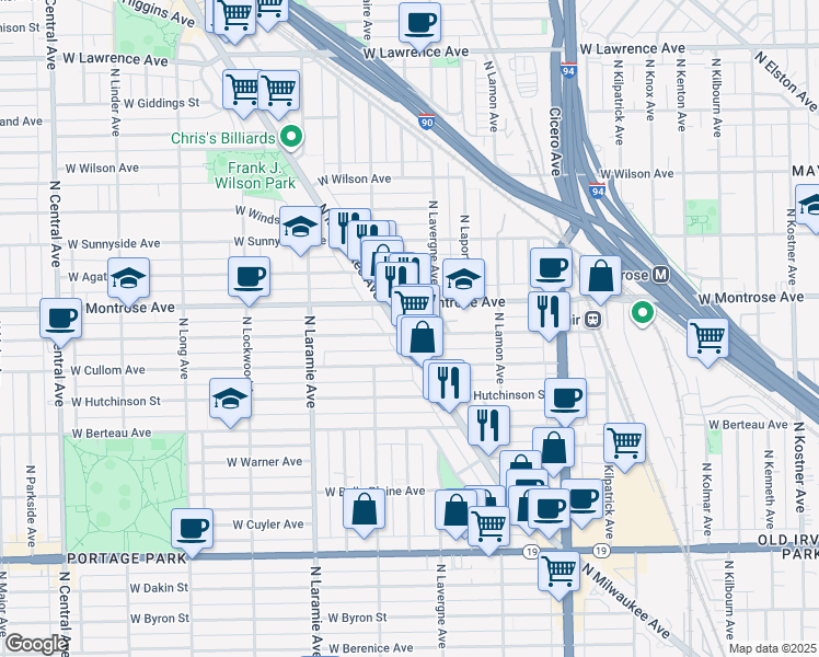 map of restaurants, bars, coffee shops, grocery stores, and more near 4319 North Milwaukee Avenue in Chicago