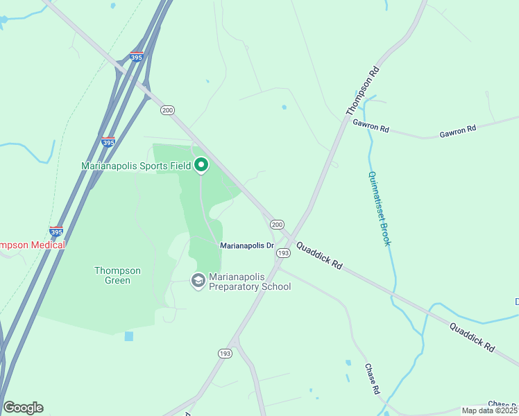 map of restaurants, bars, coffee shops, grocery stores, and more near 347 Thompson Road in Thompson