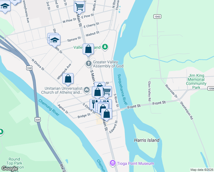 map of restaurants, bars, coffee shops, grocery stores, and more near 101-171 Maple Street in Athens