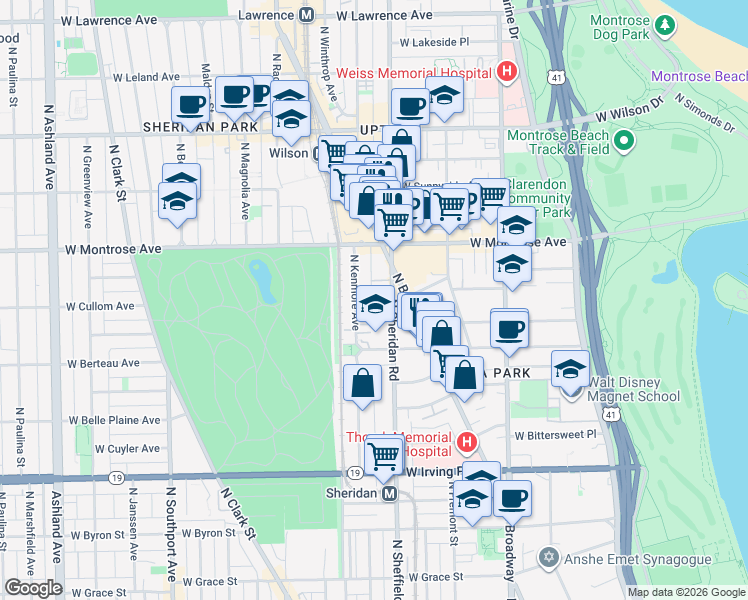 map of restaurants, bars, coffee shops, grocery stores, and more near in Chicago