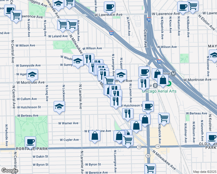 map of restaurants, bars, coffee shops, grocery stores, and more near 4319 North Milwaukee Avenue in Chicago
