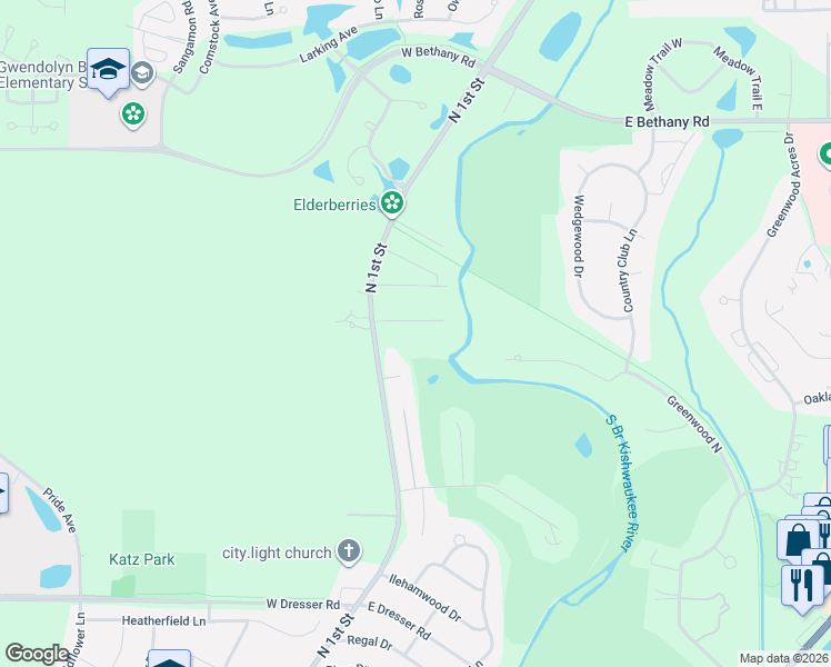 map of restaurants, bars, coffee shops, grocery stores, and more near 120 Stoney Creek Road in DeKalb