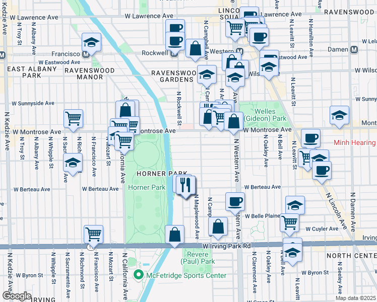 map of restaurants, bars, coffee shops, grocery stores, and more near 2530 West Cullom Avenue in Chicago