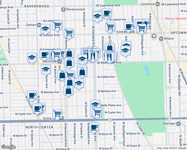 map of restaurants, bars, coffee shops, grocery stores, and more near 4259 North Ashland Avenue in Chicago