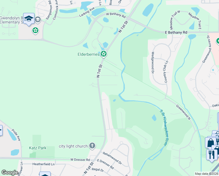 map of restaurants, bars, coffee shops, grocery stores, and more near 120 Stoney Creek Road in DeKalb