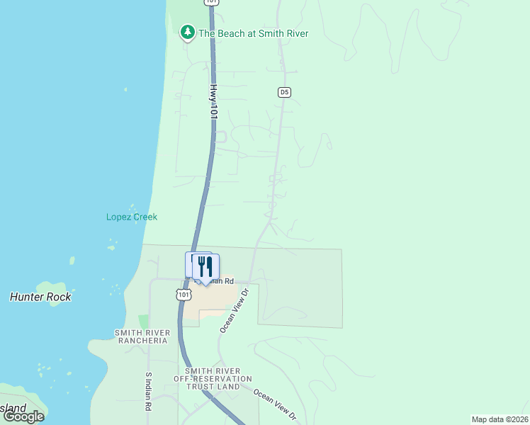 map of restaurants, bars, coffee shops, grocery stores, and more near 13678-13682 Ocean View Drive in Del Norte