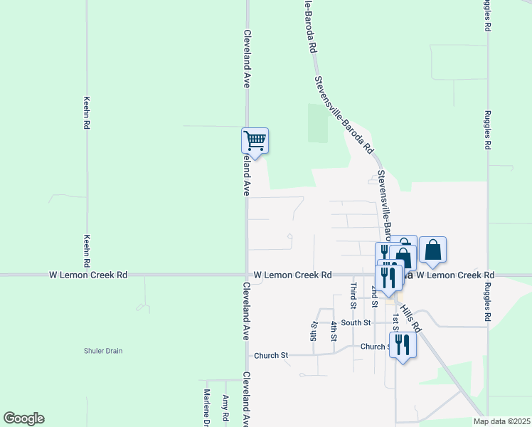map of restaurants, bars, coffee shops, grocery stores, and more near 1664 Eagle Crest Drive in Baroda