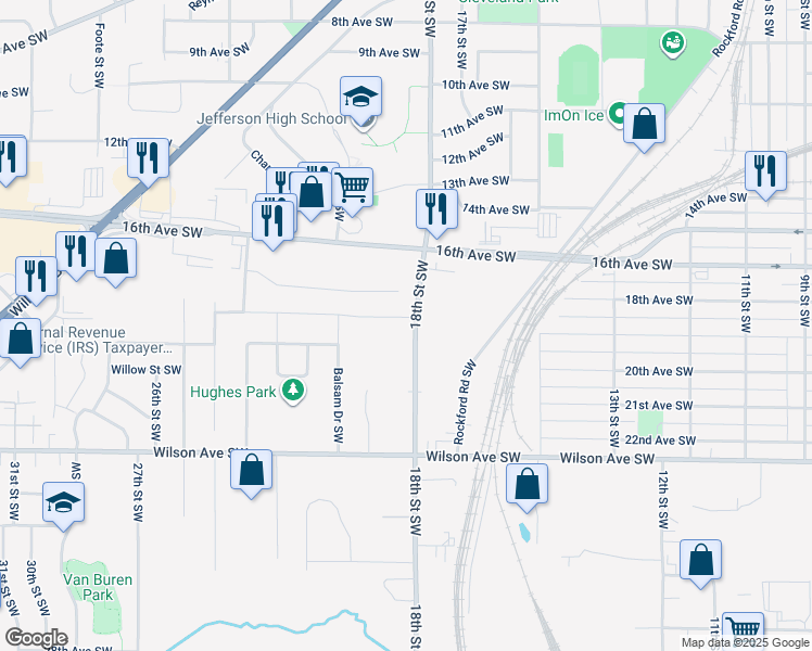 map of restaurants, bars, coffee shops, grocery stores, and more near 1801 Shady Grove Road Southwest in Cedar Rapids