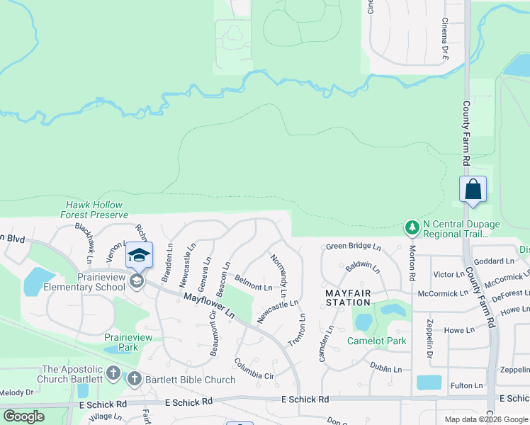 map of restaurants, bars, coffee shops, grocery stores, and more near 1387 Beacon Lane in Bartlett