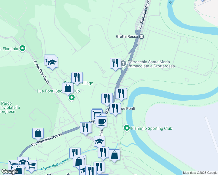 map of restaurants, bars, coffee shops, grocery stores, and more near 954 Via Flaminia in Rome
