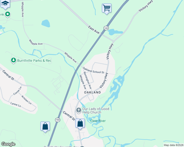 map of restaurants, bars, coffee shops, grocery stores, and more near 31 Alice Avenue in Burrillville