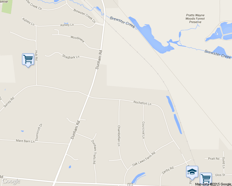 map of restaurants, bars, coffee shops, grocery stores, and more near 32W760 Rochefort Lane in Wayne