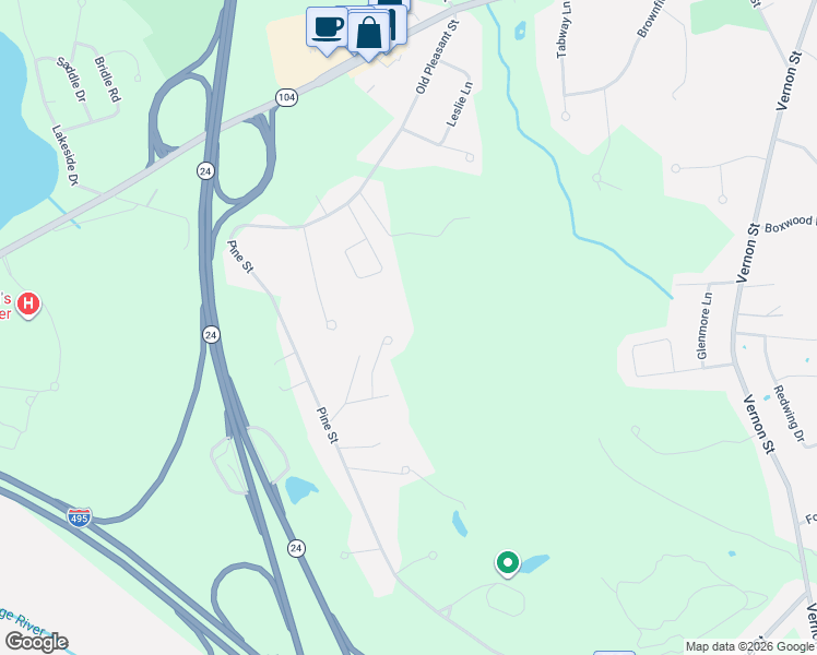 map of restaurants, bars, coffee shops, grocery stores, and more near 45 White Pines Road in Bridgewater