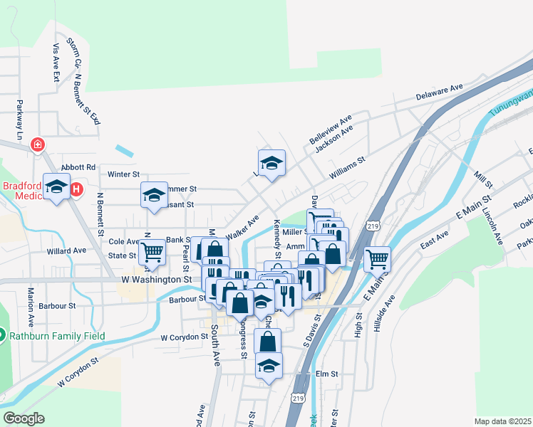 map of restaurants, bars, coffee shops, grocery stores, and more near 91-99 Kennedy St in Bradford