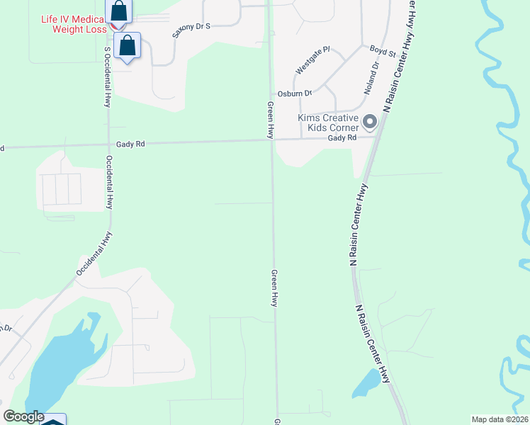 map of restaurants, bars, coffee shops, grocery stores, and more near 4740 Green Highway in Tecumseh
