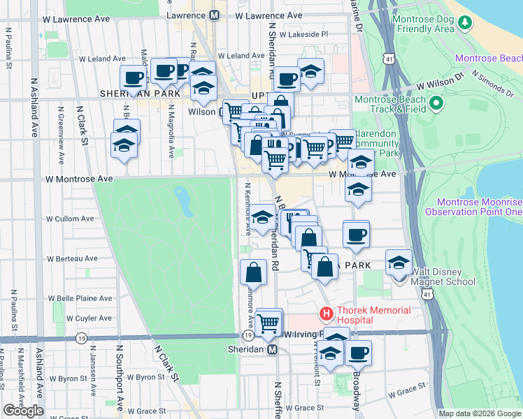 map of restaurants, bars, coffee shops, grocery stores, and more near in Chicago