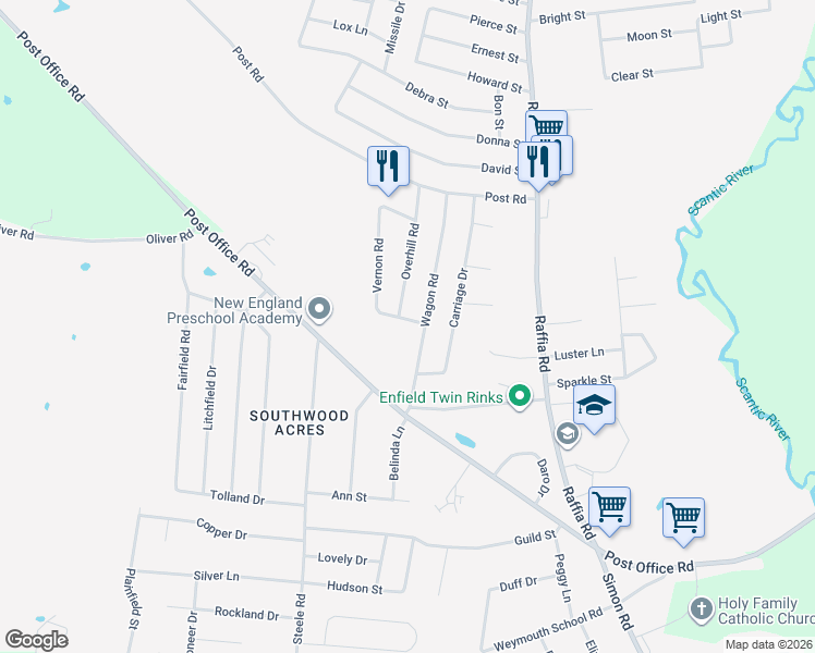 map of restaurants, bars, coffee shops, grocery stores, and more near 30 Wagon Road in Enfield