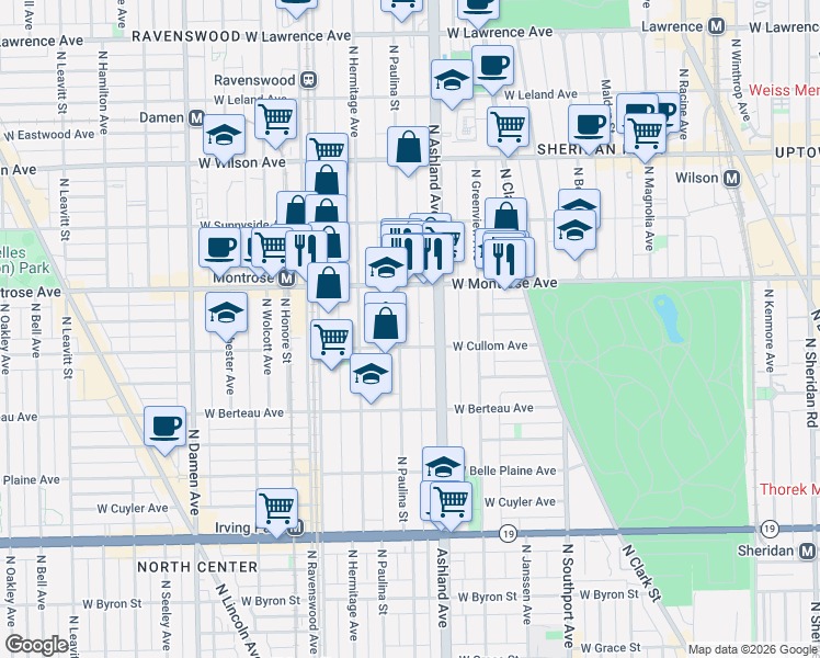 map of restaurants, bars, coffee shops, grocery stores, and more near in Chicago