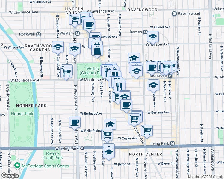 map of restaurants, bars, coffee shops, grocery stores, and more near in Chicago