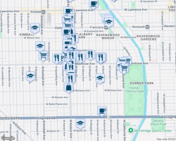 map of restaurants, bars, coffee shops, grocery stores, and more near in Chicago