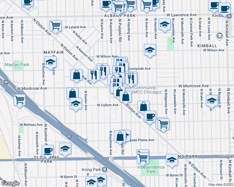 map of restaurants, bars, coffee shops, grocery stores, and more near in Chicago