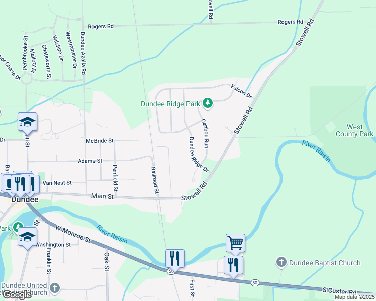 map of restaurants, bars, coffee shops, grocery stores, and more near 257 Dundee Ridge Drive in Dundee