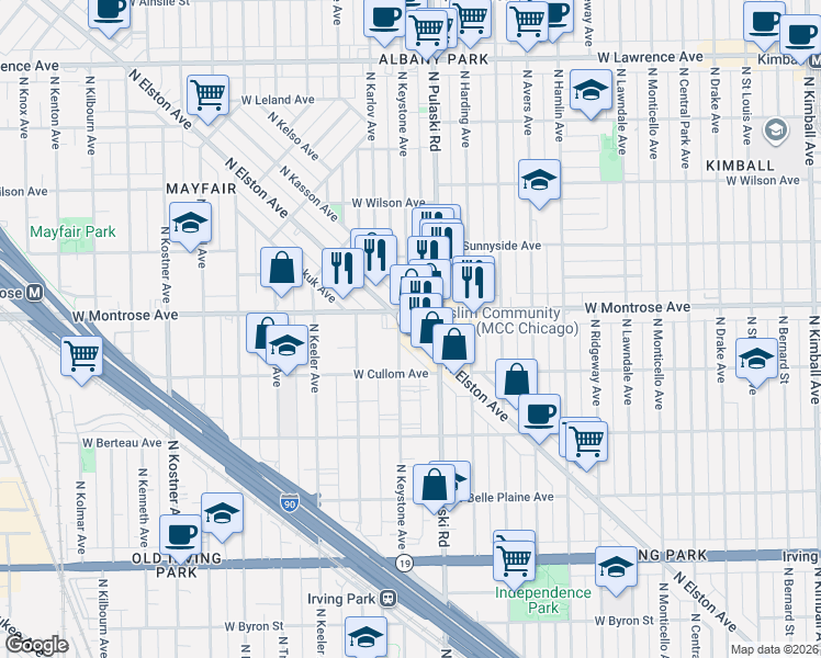 map of restaurants, bars, coffee shops, grocery stores, and more near in Chicago