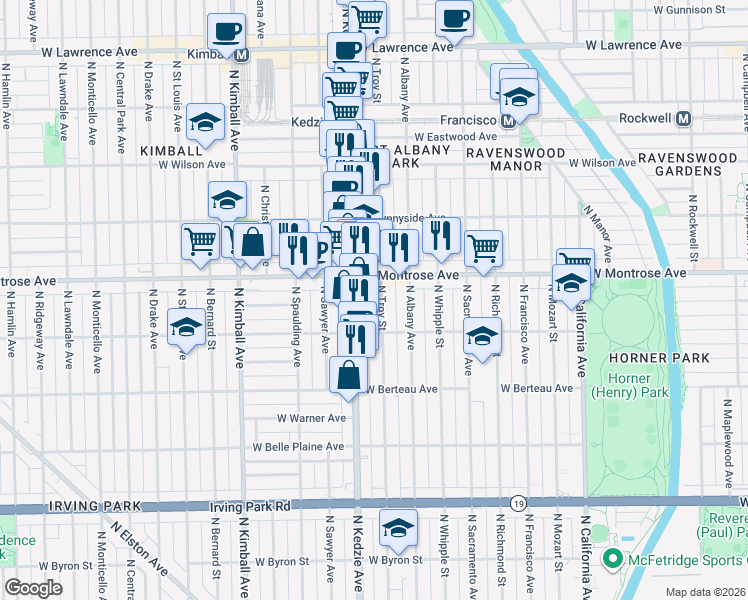 map of restaurants, bars, coffee shops, grocery stores, and more near in Chicago