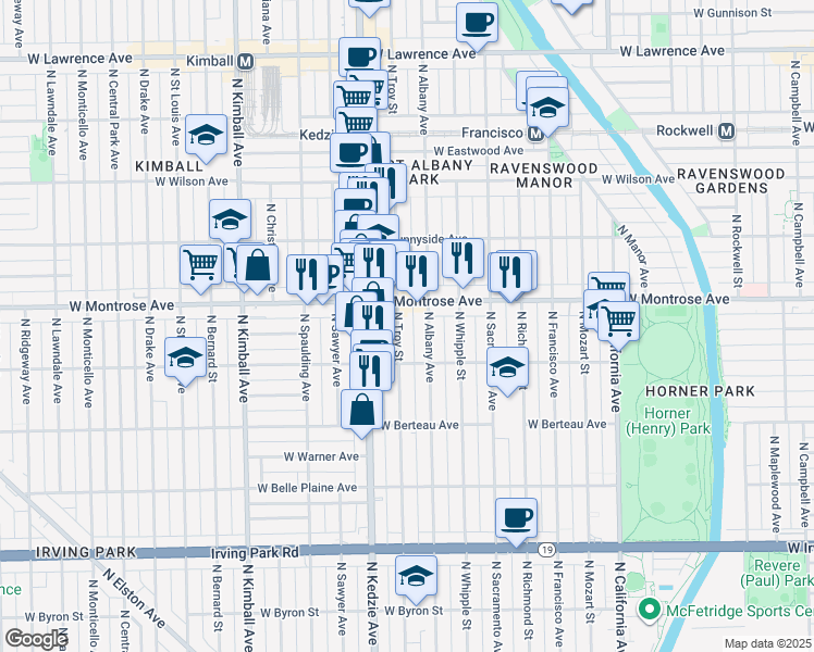 map of restaurants, bars, coffee shops, grocery stores, and more near in Chicago