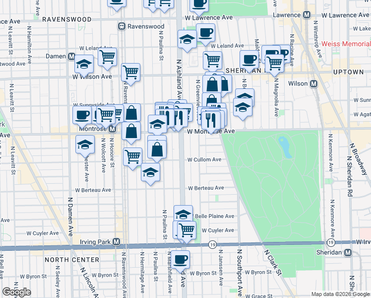 map of restaurants, bars, coffee shops, grocery stores, and more near in Chicago