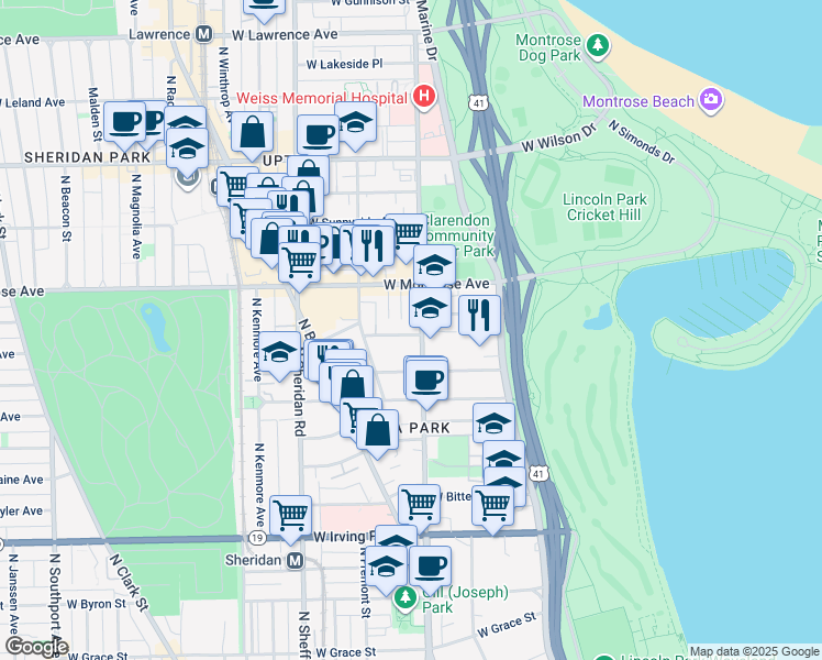 map of restaurants, bars, coffee shops, grocery stores, and more near 4321 North Dayton Street in Chicago