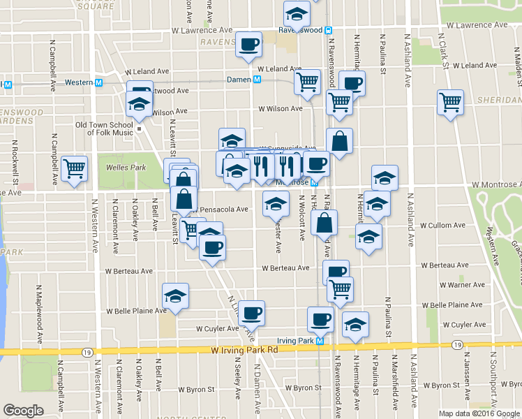 map of restaurants, bars, coffee shops, grocery stores, and more near in Chicago