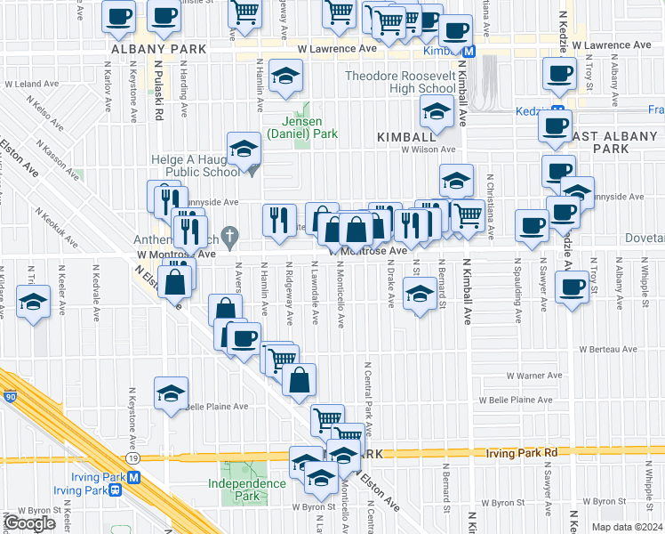 map of restaurants, bars, coffee shops, grocery stores, and more near in Chicago